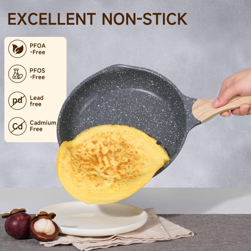 JEETEE 11 Inch Nonstick Frying Pan, Stone Coating Cookware, Nonstick Omelette Pan with Heat-Resistant Handle, Compatible with All Stoves (Grey) - Image 4